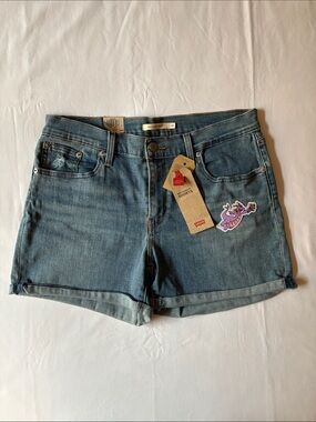 LEVI’S Light Blue Denim Roll-Cuff Shorts with Custom DISNEY Patch